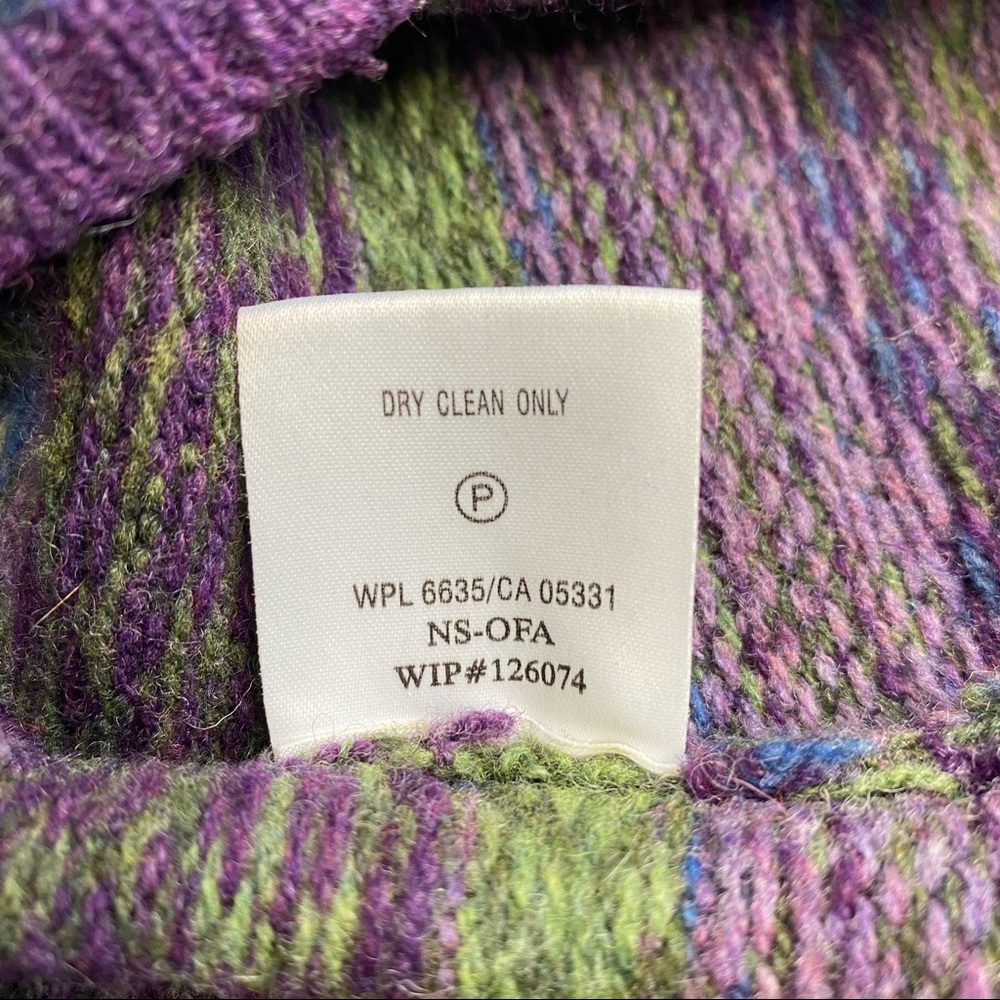 Woolrich Wool Zip Up Sweater Cardigan Womens XL Nordic Fair Isle Green Purple - Picture 4 of 9